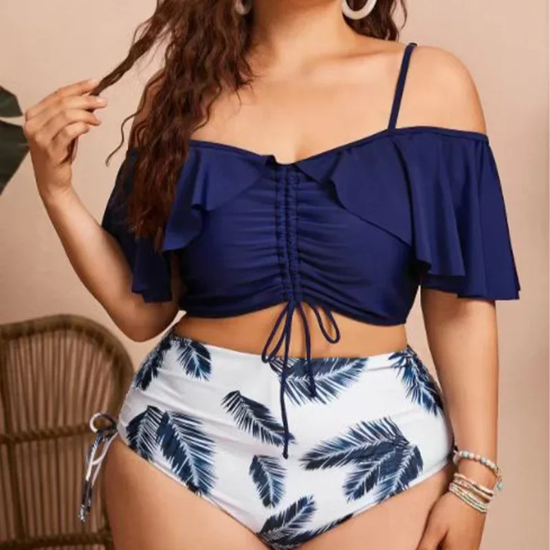 Fato de banho grande feminino, Tankini, manga curta, estampado, moda praia, novo item, 4XL, 2024