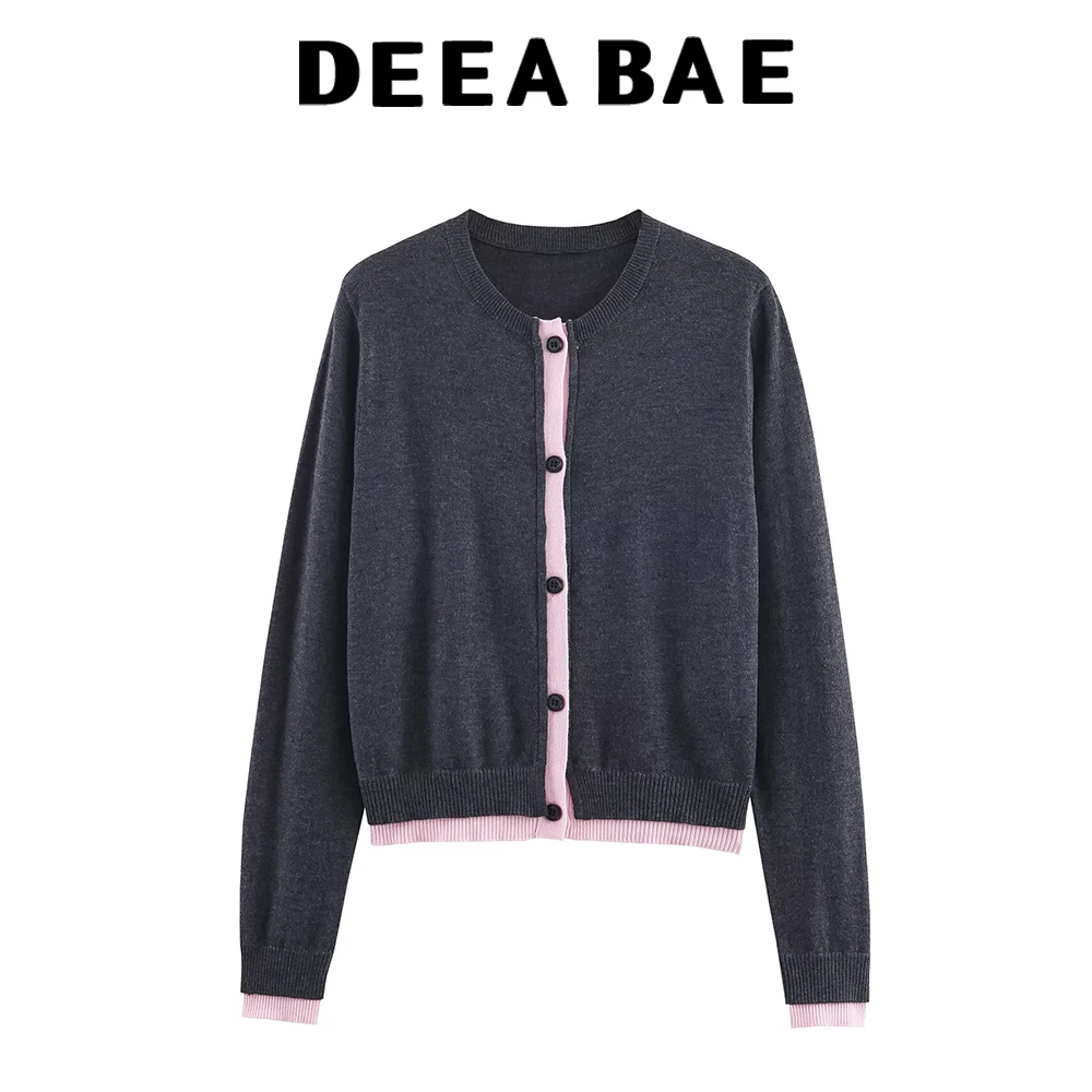 DEEABAE 2025 herfst nieuwe dames luie casual knop splitsen ronde hals lange mouw gebreide jas