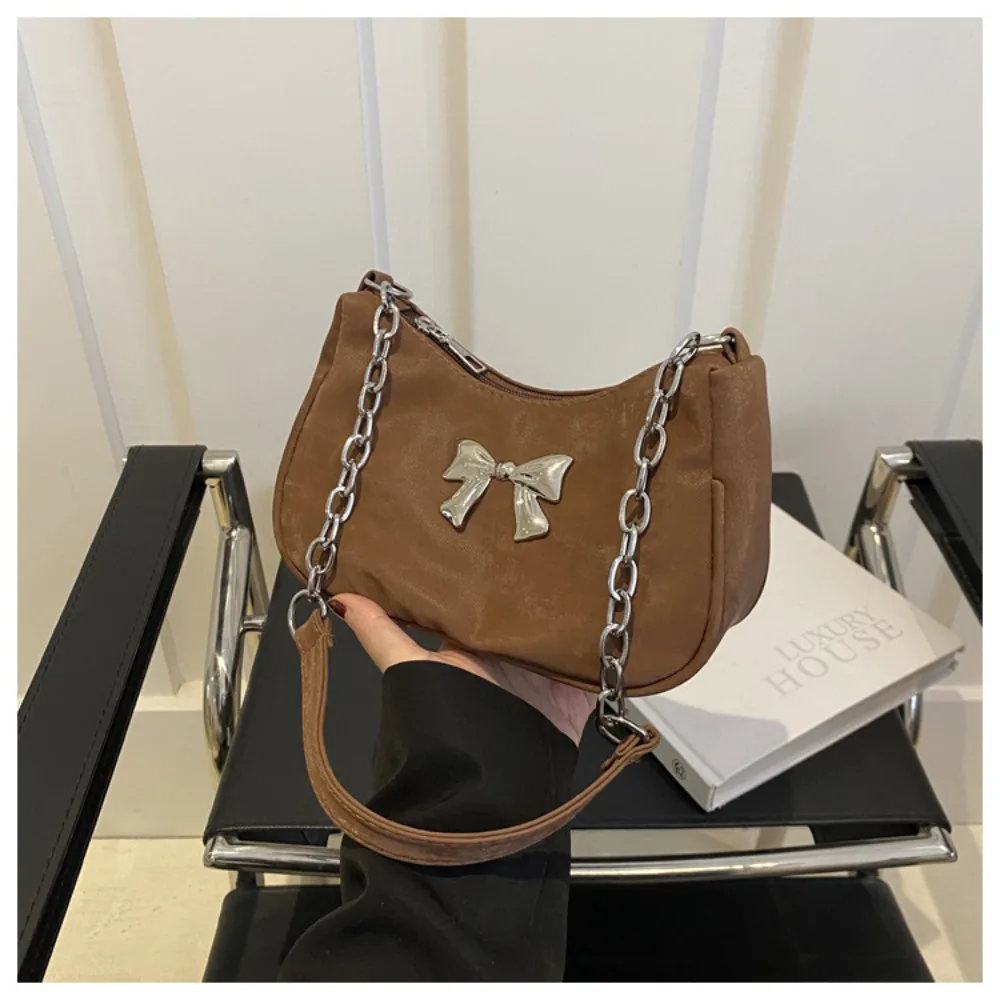 

Fashion PU Leather Shoulder Bag Solid Color Multifunctional Underarm Bag with Bow Tote Bag Girls