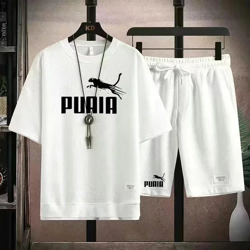 Conjunto de t-shirt e calções de manga curta masculino, roupa desportiva confortável, solto, calções de verão, casual, alta qualidade, venda quente, 2022, 2 peças