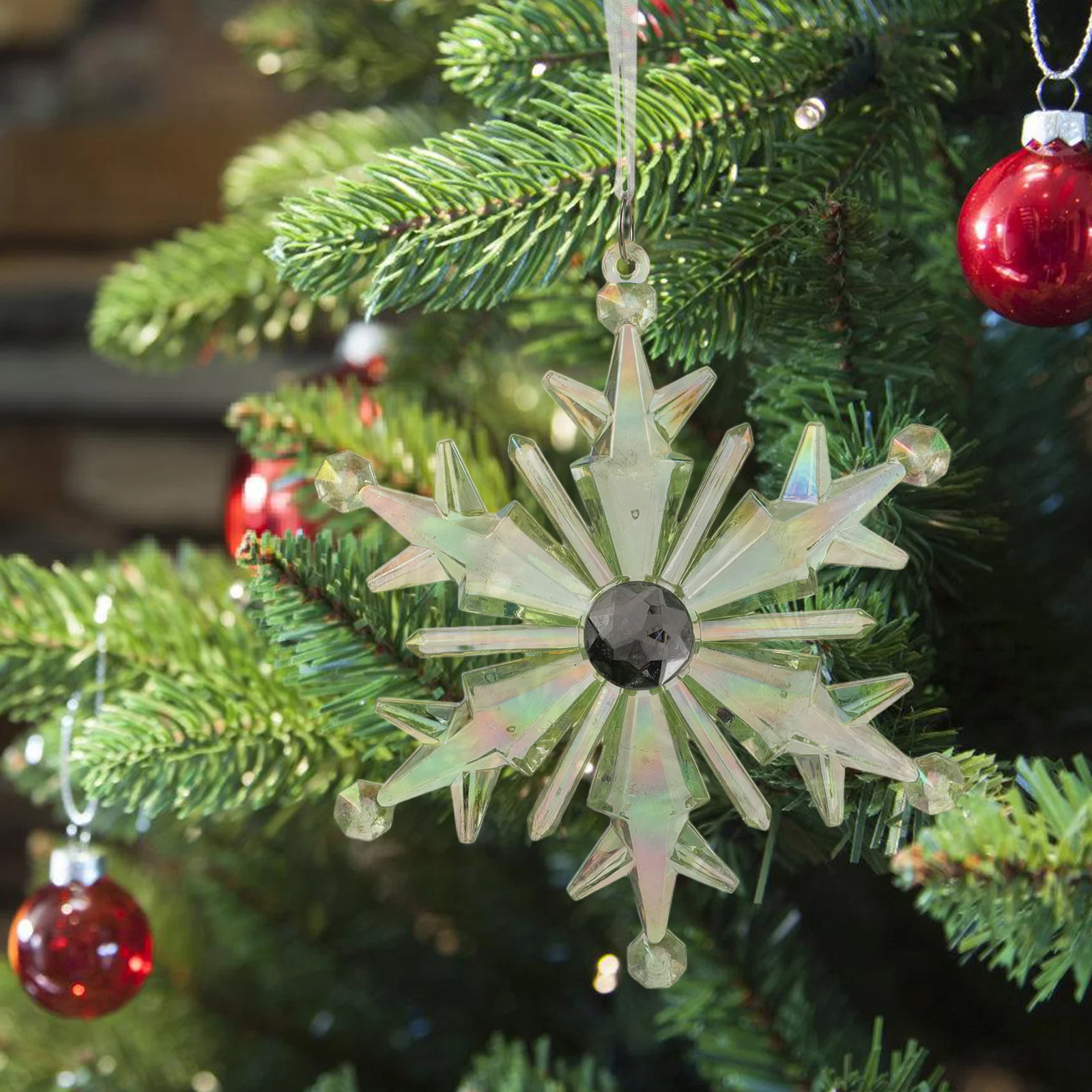 

Clear Crystal Snowflake Ornaments 4.8x4.6 Inch Hanging Snowflakes for Tree Decorations Winter Holiday Party Supplies