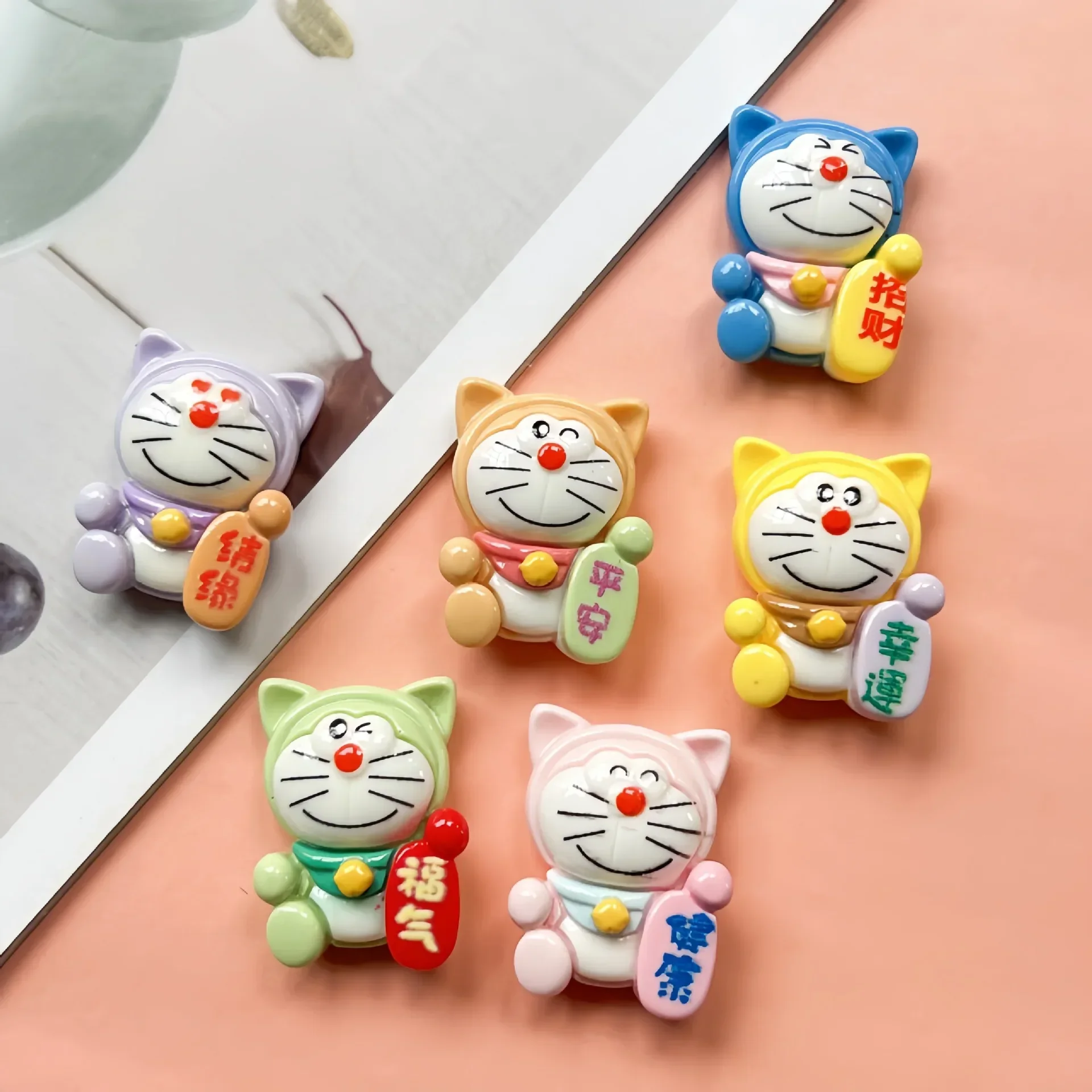 5pcs Cartoon Creative Wealth Attraction Cartoon Doraemon Resin Flatback Cabochon Diy Crafts Materials Handmade Jewelry Charms