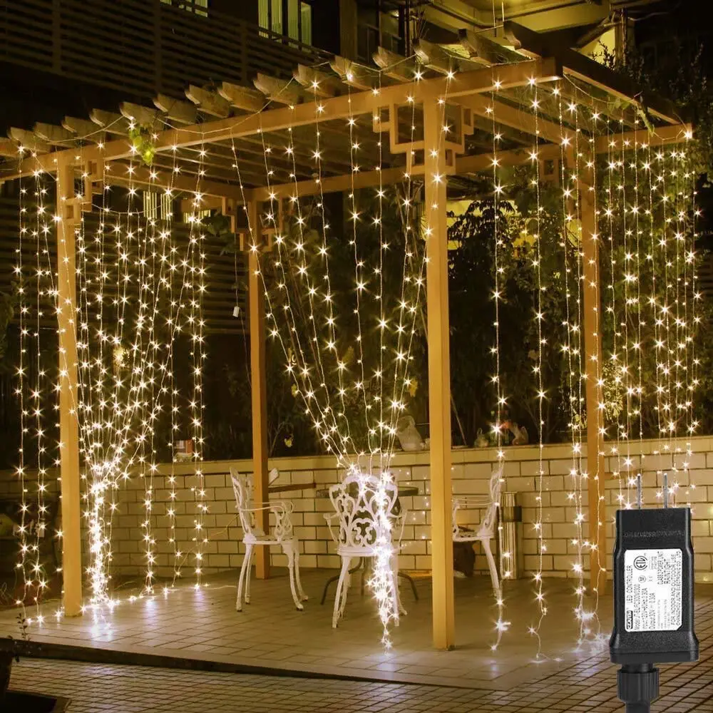 Cadena de luces de cortina de hadas, 600LED, 6M x 3M, Navidad, hogar, ventana, fiesta, Patio, césped, jardín, decoración de árbol, seguro, bajo voltaje, DC31V