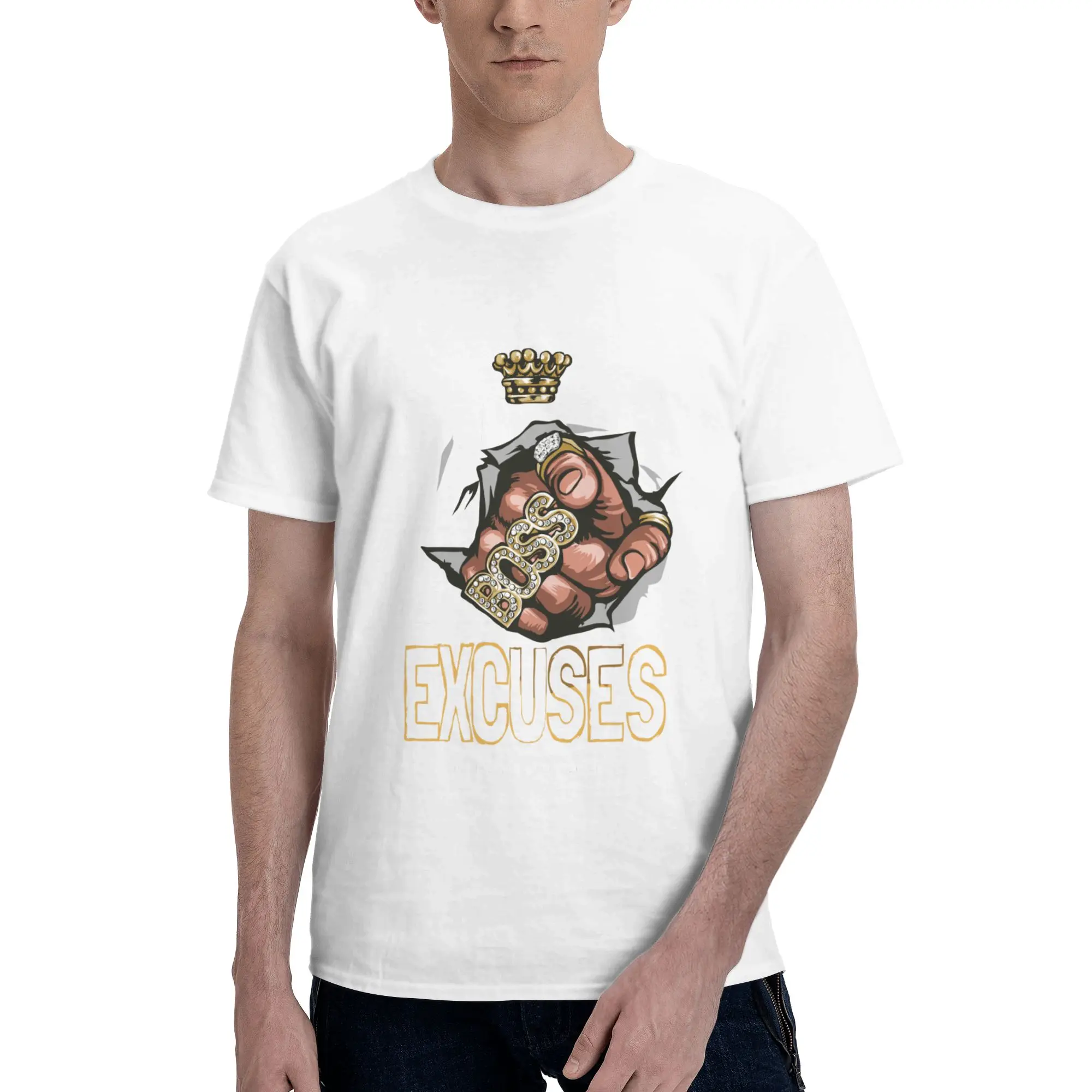Excuses Fist Breaking Wall Print Men's T-Shirt Clothes  Tee Shirt Short Sleeve fugees Cotton