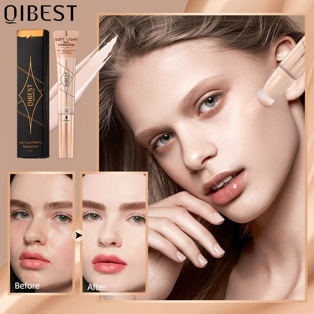 QIBEST Liquid Foundation ครีมกันน้ํา Lasting Oil-Control ฝาครอบสิวครีมแต่งหน้า Moisturize Matte คอนซีลเลอร์ 4 สี