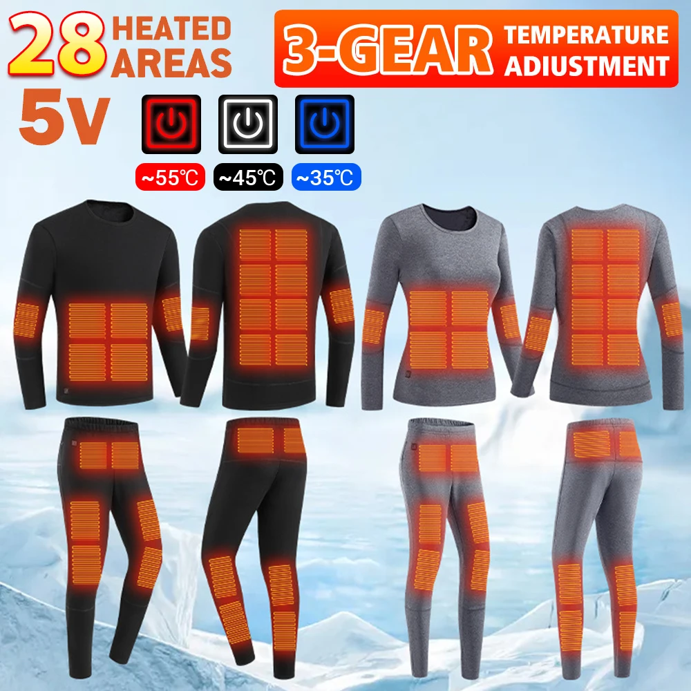 

Heated Underwear 28 Areas Hiking Shirts Skiing Suites Tops Pant Men Women Thermal Underwear USB Heating Jacket Winter Clothing