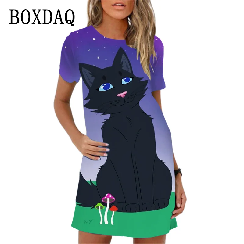 

Funny Cartoon Animal Print Dress For Women Fashion Hip Hop Style Short Sleeve O-Neck Loose Mini Dress New Summer Women Sundress