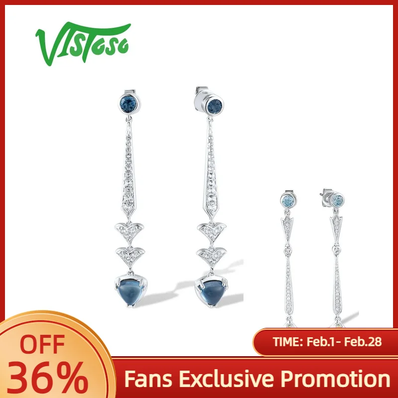 

Женские серьги VISTOSO из белого золота 14 карат 585, сверкающие белые и лондонские синие топазы, лимонный кварц, висячие ювелирные изделия для повседневного ношения