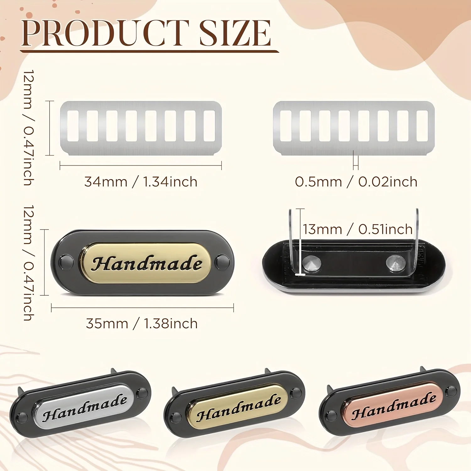 Picture 3: 3-9Pcs Handmade Metal Labels with Shim Oval Shaped Alloy HandMade Bag Tags for DIY Crafts Sewing Items Purses Bags Clothes Shoes