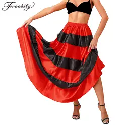 Women Flamenco Dance Skirt Spanish Paso Doble Ballroom Dancing Latin Tango Performance Costume Tiered Ruffle Wide Hemline Skirts