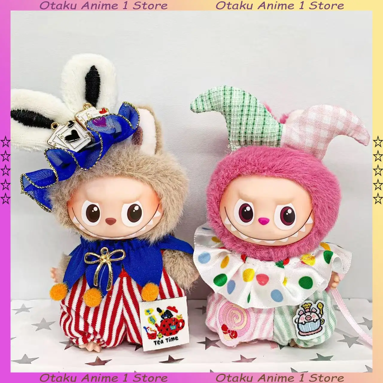 ل Labubu 4.0 الملابس لطيف السيرك المهرجين مجموعة مهرج قبعة بذلة صغيرة أفخم دمية الملابس موضة إكسسوارات دمي هدية