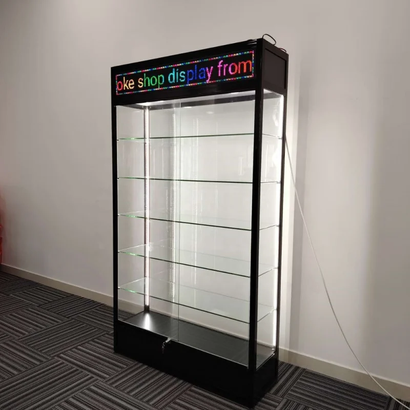 

Custom. Retail aluminium frame store display showcase full glass display with LED screen