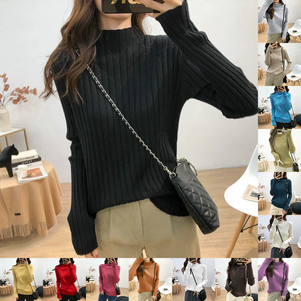 سترات نسائية بقصة ضيقة بلوفر محبوك بنصف رقبة عالية للسترة مناسبة للحفلات غير الرسمية والارتداء اليومي في أشهر البرودة