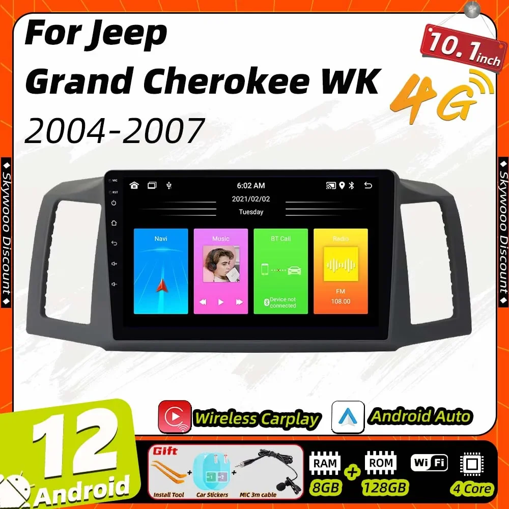 2 Din Android Multimedia for JEEP Grand Cherokee WK 2004-2007 Car Radio Stereo Carplay Auto GPS Navigation Head Unit Autoradio