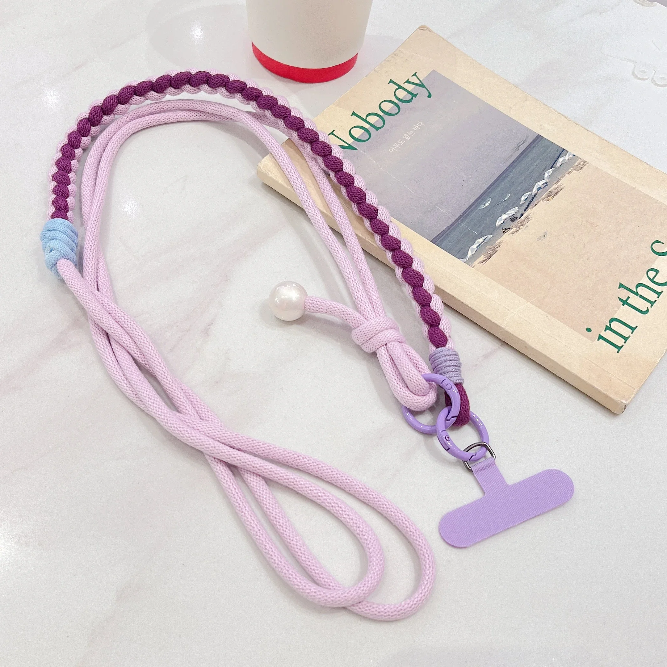 

Long Woven Cotton Color Blocked Mobile Phone Hanging Rope with Adjustable Horizontal Body Soft and Comfortable Accessory Pendant
