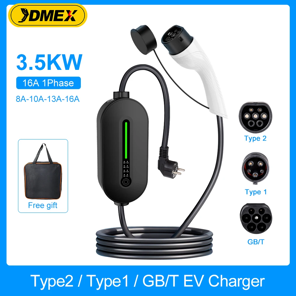 Caricabatteria per auto elettrica JDMEX TYPE2 3.5KW cavo di ricarica EV TYPE1 stazione di ricarica EV Wallbox GBT EVSE ricarica per veicoli elettrici