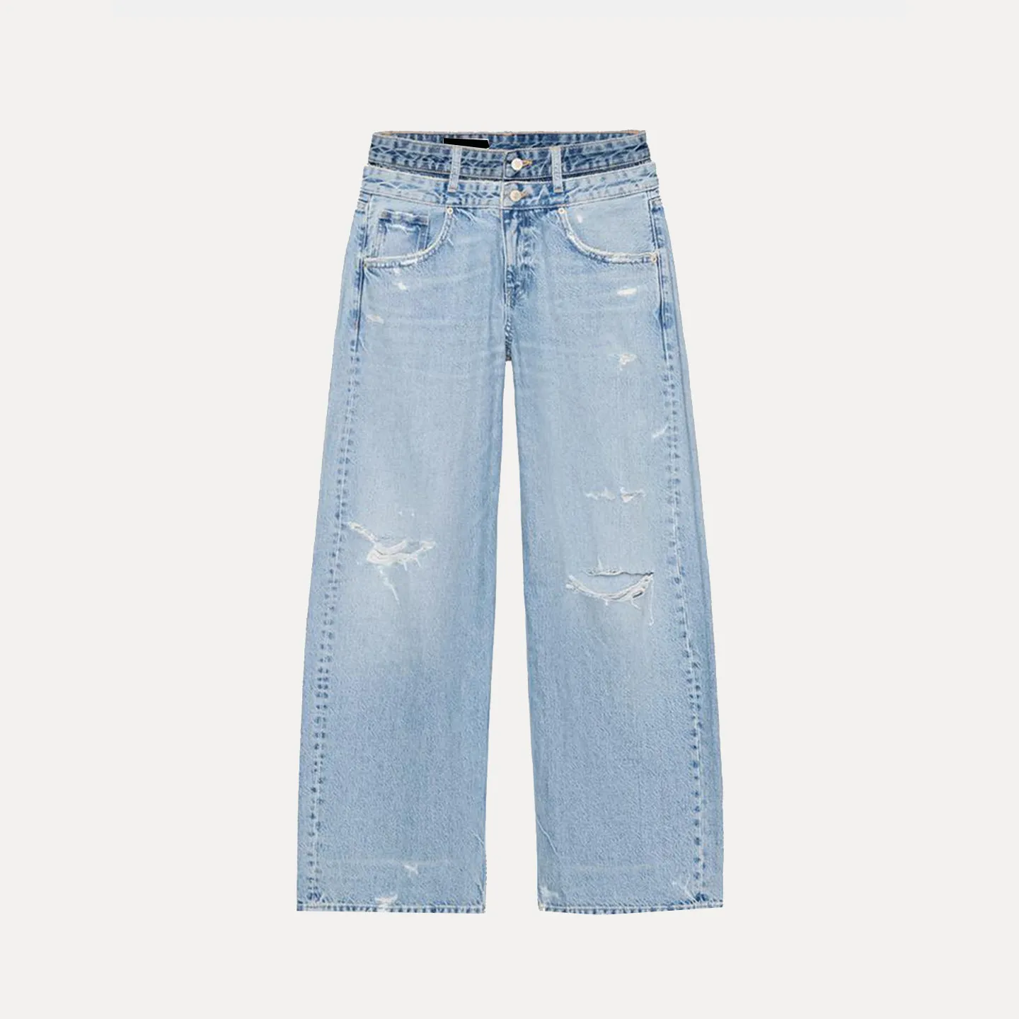 

Faionable Double Layer mid Waist Straight Leg Jeans Women's Spring 2026 New Arrival Z Brand l Waist Hole Design