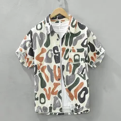 3730 Japan Style Vintage Printed Fresh Shirt Men's Summer Fashion Hawaii Beach Holiday Lapel Blouses Streetwear Trendy Cozy Tops