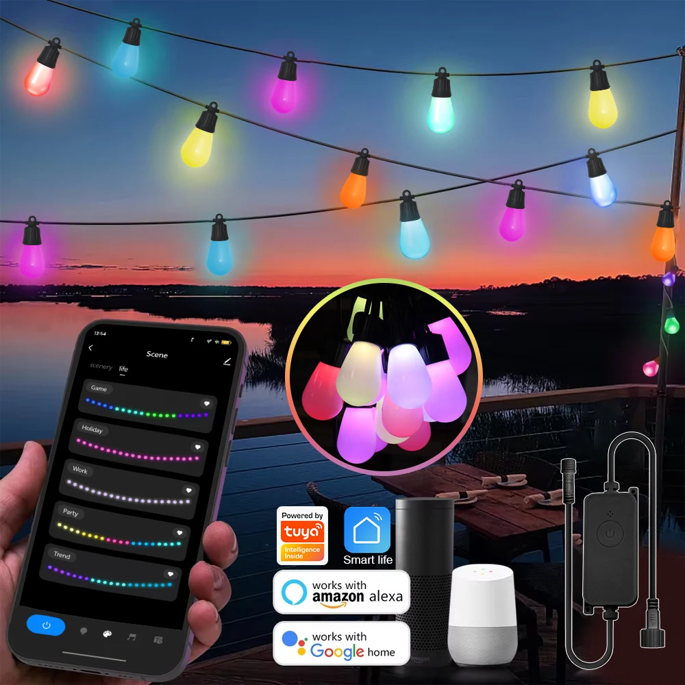 BEIMU 2024 Christmas Decoration Light 100FT LED Outdoor String Light WiFi RGBIC Patio Lights Work with Alexa, Google Assistant