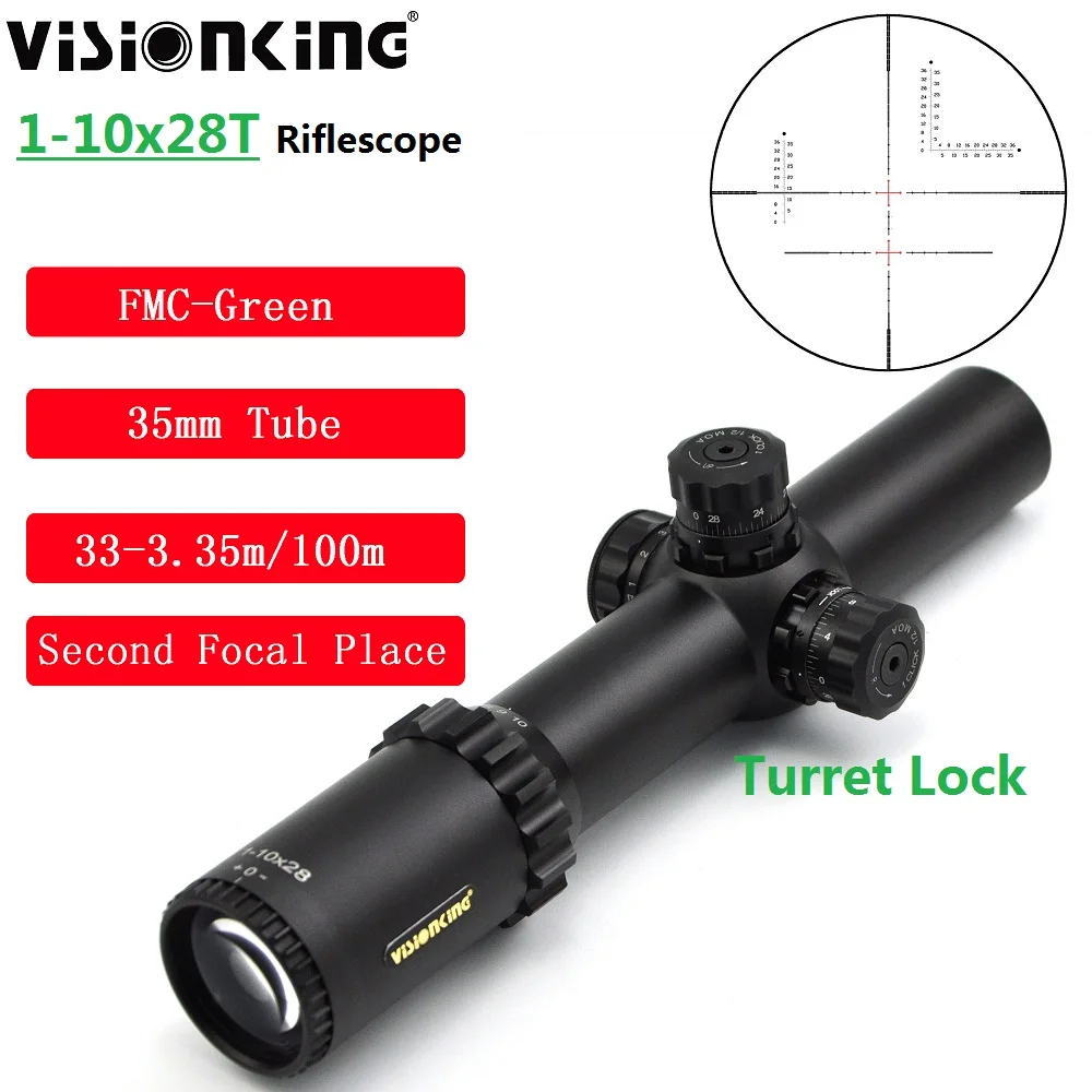 

Visionking 1-10x28 Hunting Rifle Scope Military Precision Reticle Waterproof 35mm Tube FMC Optical Sight For.308 Riflescope