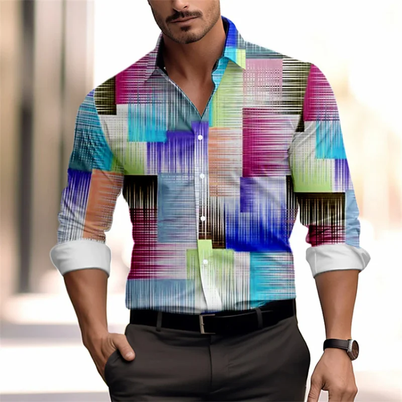 Men\'s shirt pattern shirt 3D printed shirt outdoor street long sleeved V-neck clothing fashion designer casual and comfortable