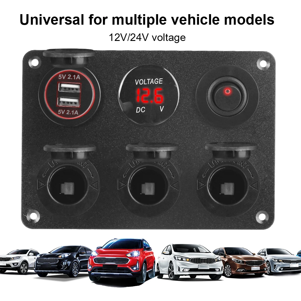 24V 12V Car Cigar Lighter Sockets Power Adapter 3+2 Ports USB Chargers 3.0 5V 4.2A With Digital Voltmeter Splitter Switch Panel
