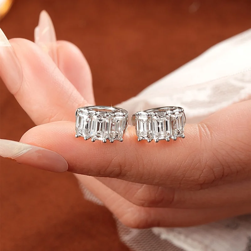 Rrjzz Smaragdschliff 4*6mm D Farbe Voll-Moissanit-Ohrringe 6 Steine 4,8 Karat Imitationsdiamant Damen Creolen GRA Schmuck Geschenke – Detail 14