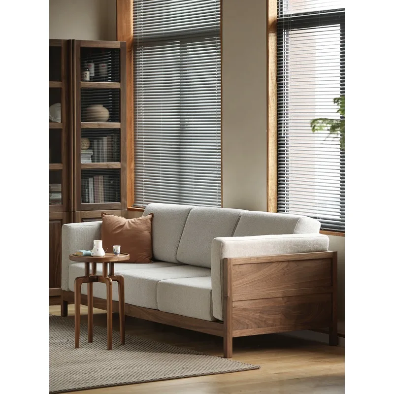 North American black walnut solid wood sofa, living room log style furniture Nordic Japanese small apartment