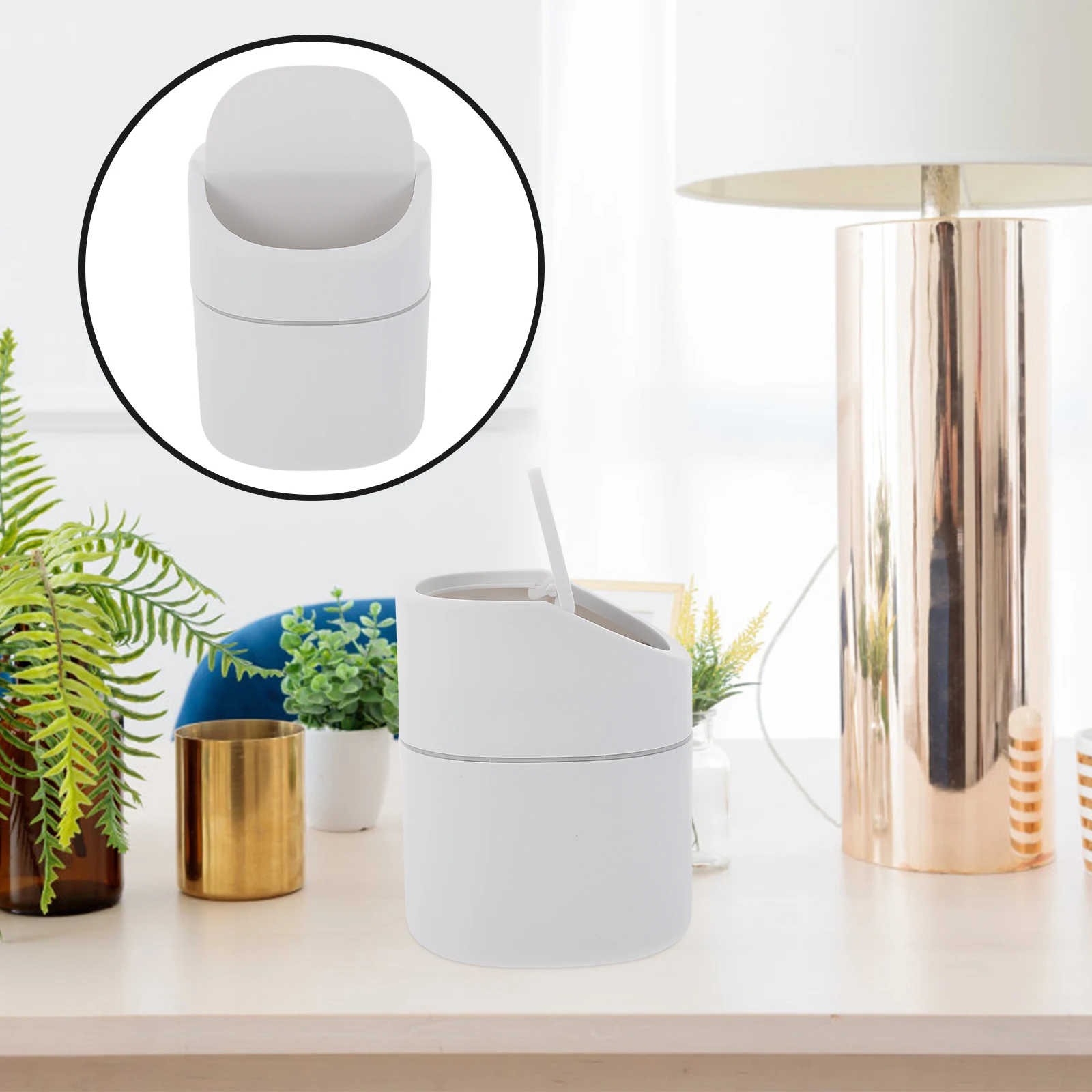 

1pc Mini Desktop Can Fold Lid Garbage Small Rubbish Bin Plastic Storage Container For Home Office Debris Storage Bin Use
