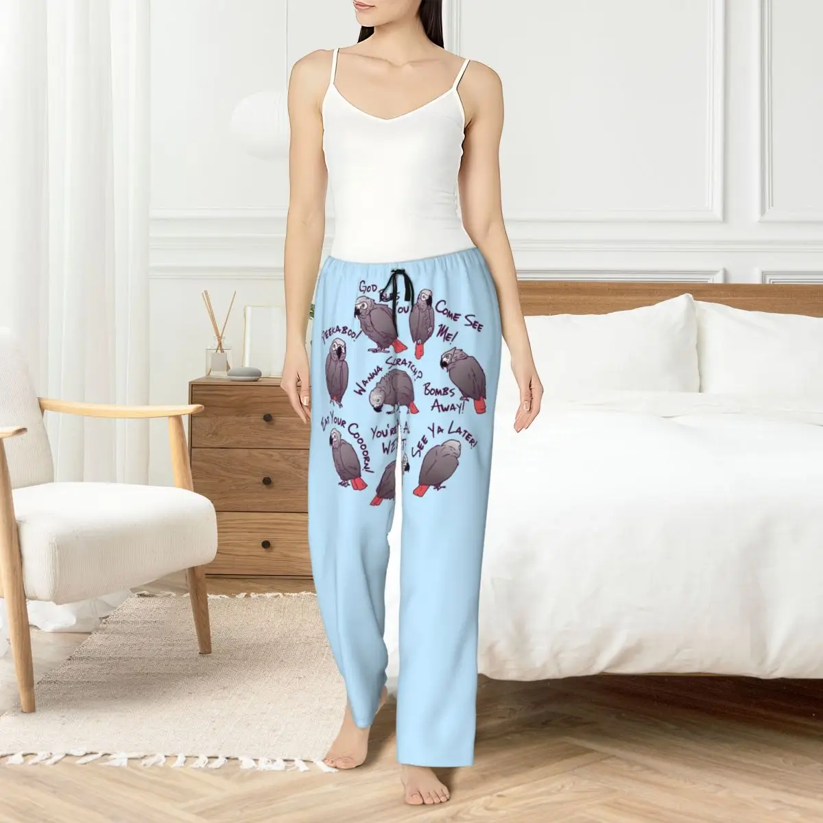 

Пижамные штаны с изображением попугая и птицы на заказ для женщин, милая одежда для сна с попугаем, эластичные штаны для сна с карманами
