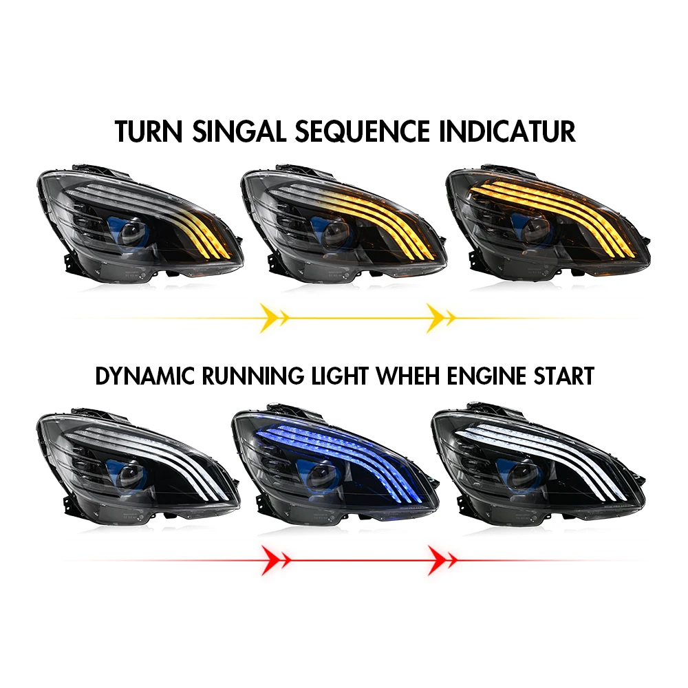 A506-B Xenon Car Lights for W204  Headlight Projector Lens 2008-2011  Class  W204 Head Lamp LED Headlights Drl Automotive