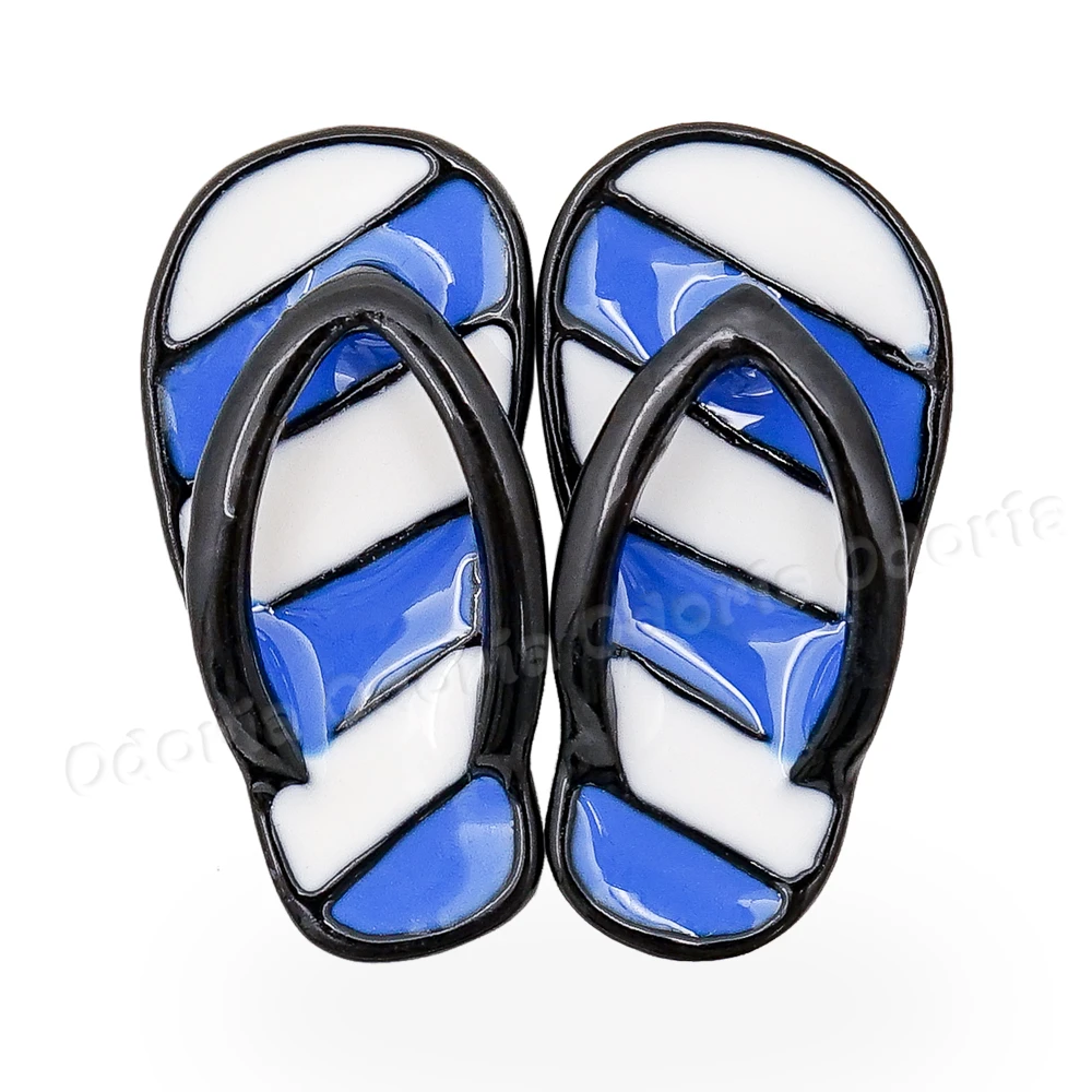 Odoria 1:12 Miniature Blue/Pink Striped Flip Flops Shoe Dollhouse Outdoor Garden Accessories Decor