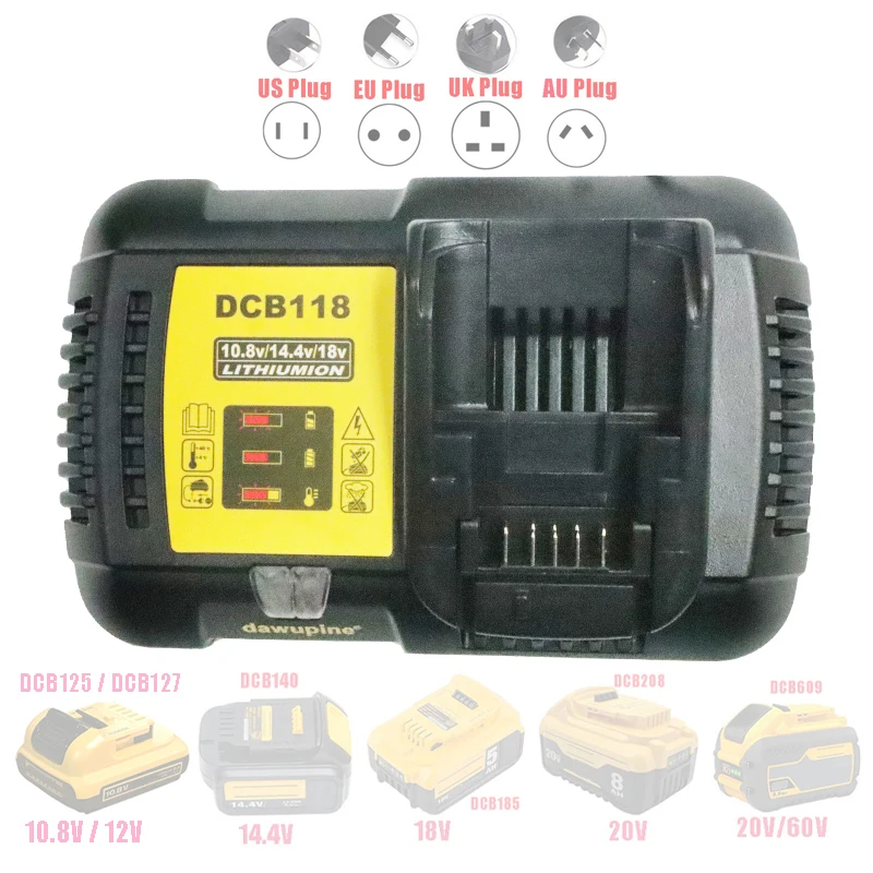 

dawupine DCB118 Li-ion Battery Charger Charging 4.5A For DeWalt 10.8V 12V 14.4V 18V Max. 60V DCB101 DCB200 DCB140 DCB105 DCB200