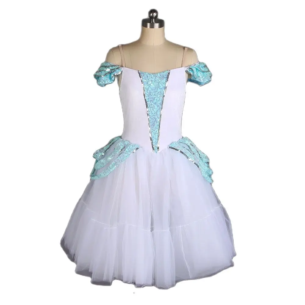20130 White And Pale Blue Sequin Lace Bodice Ballet Tutu Romantic Length Dance Costumes Women&Girl Dance Costume Ballet Tutu
