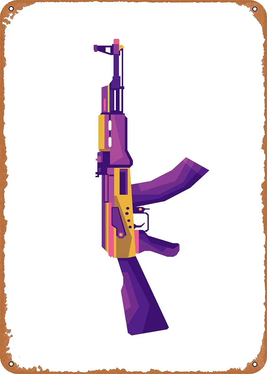 AKM Weapon Gaming 2 # letrero de estaño de Metal, decoración de pared, cueva de hombre, ventilador militar, regalo, hogar, Bar, Pub, carteles militares decorativos, 12x8 pulgadas