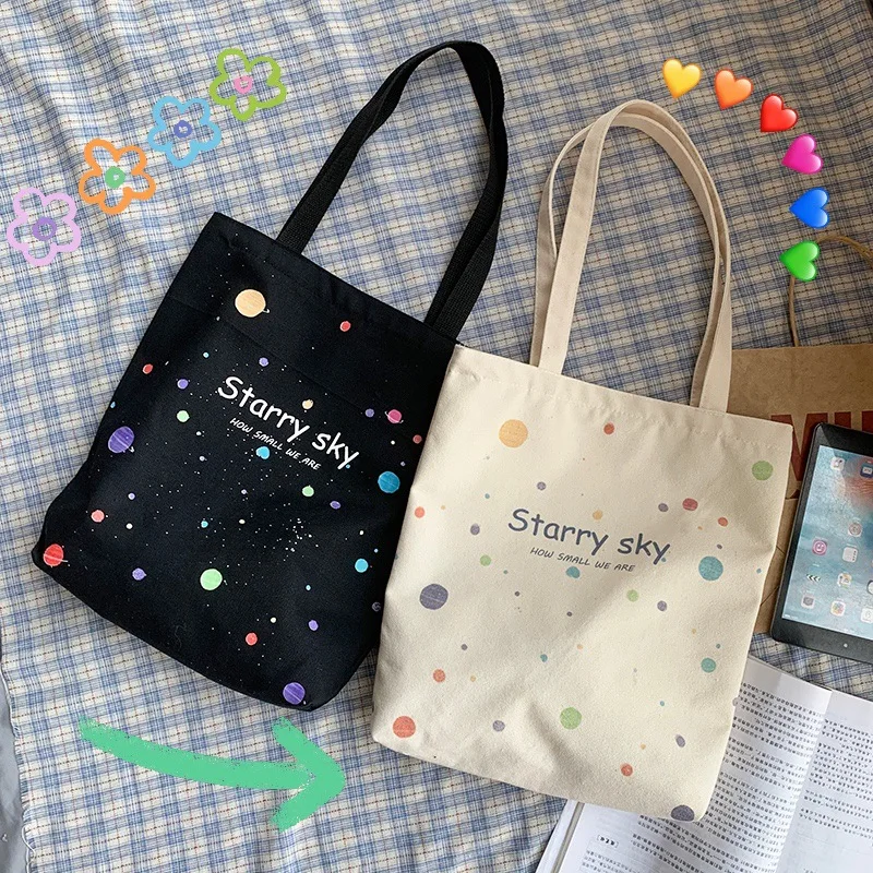 

Starry Sky Canvas Bag for Women Large Capacity Tote Shopper Bag Astronomical Shoulder Bags Reusable Handbag Eco Shopping Bag