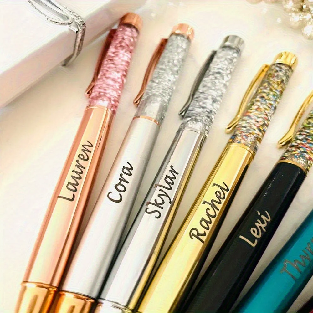Custom Liquid Sand Round Ballpoint Pen - Personalized Engraved Rose Golden Glitter Pen - Christmas Gift - Bridesmaid Gift view 2