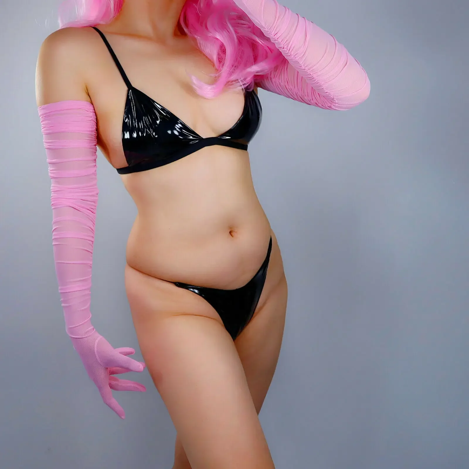 قفازات نسائية طويلة وردية TECH Ruched مطوي مثير شير بسط تول الدانتيل شبكة الرقص ملهى ليلي مساء زي قفاز #4