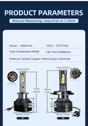 Imagen 2 del producto 2 uds bombillas de faros LED H4 H11 H1 H3 bombilla LED H8 H9 9005 HB3 9006 HB4 9012 HIR2 luz antiniebla Led Super 9054 CSP PTF