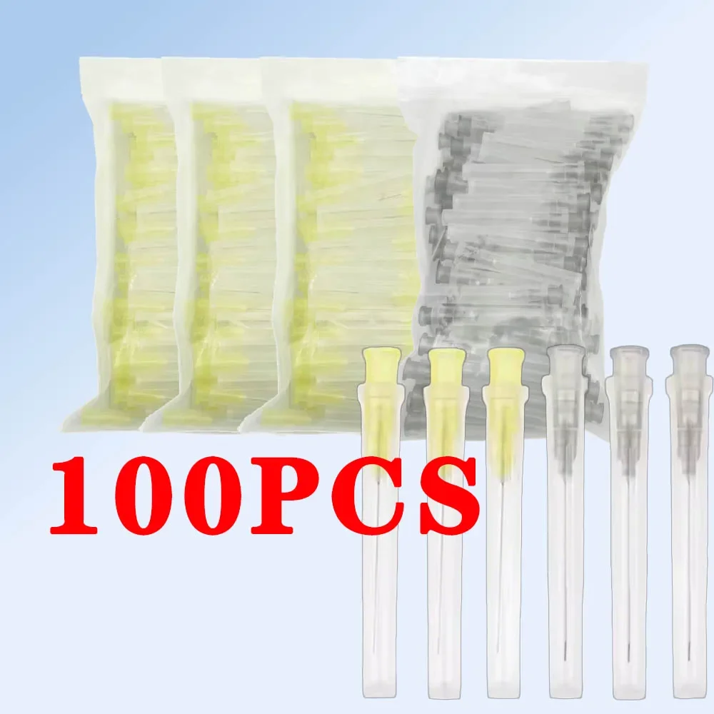 100Pcs Sterile 30Ga Dental Irrigation Needles with Plain and Notched Ends for Endodontic Root Canal Syringe