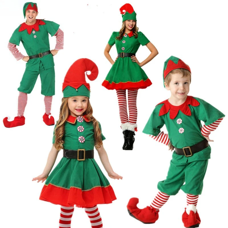 

Christmas Elf Party Costume Set Top Pants Shoes Hats Children Christmas Surprise Gift Baby Boy Girl Birthday Carnival Costume