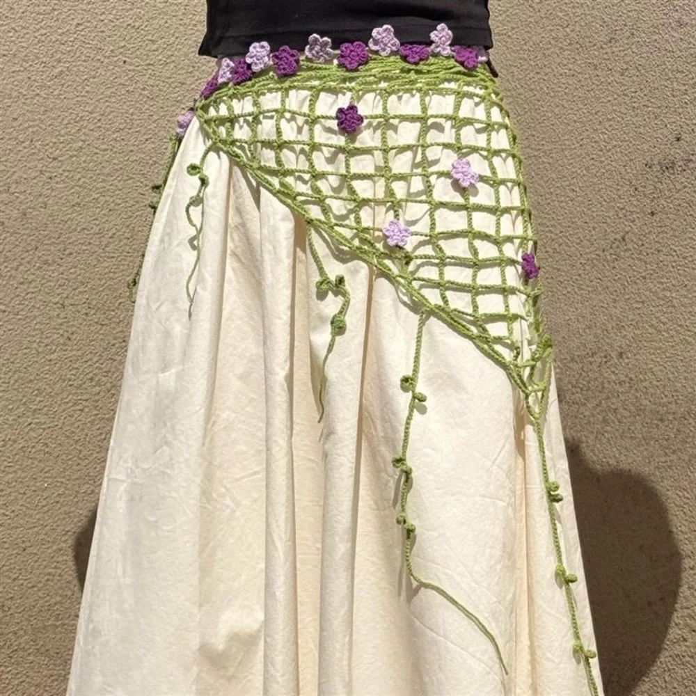 النمط الرعوي محبوك زهرة الخصر سلسلة هيرباند أنيقة زهرة الثلاثي الحجاب خمر قلادة طويلة