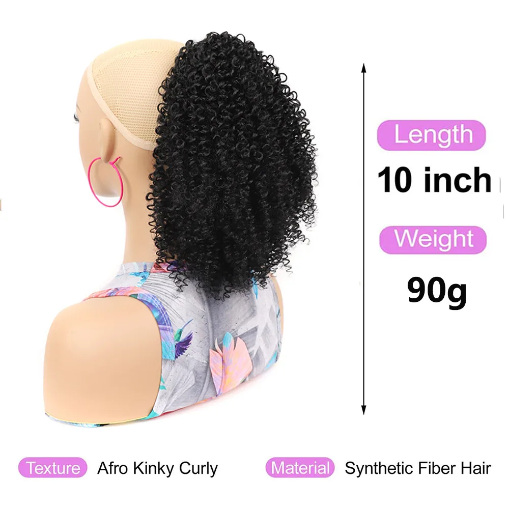 Synthetic Curly Ponytail Afro Kinky Curly Drawstring Ponytail 10" Clip In Hair Extension Short Hair Bun Chignon Hairpieces