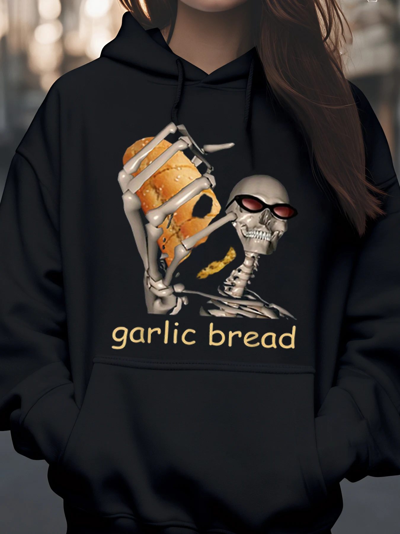 

Толстовка с принтом скелета и чеснока и хлеба, повседневная одежда на Хэллоуин для женщин и мужчин