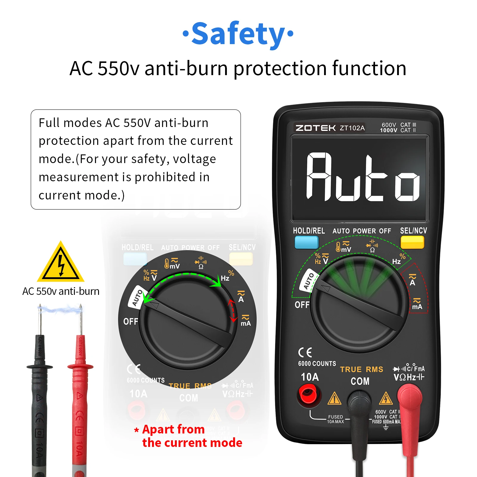 ZOTEK&ZOYI ZT-102A Digital multimeter auto ranging Multimeter Smart+Automatic Range 6000 Counts multimeter diode