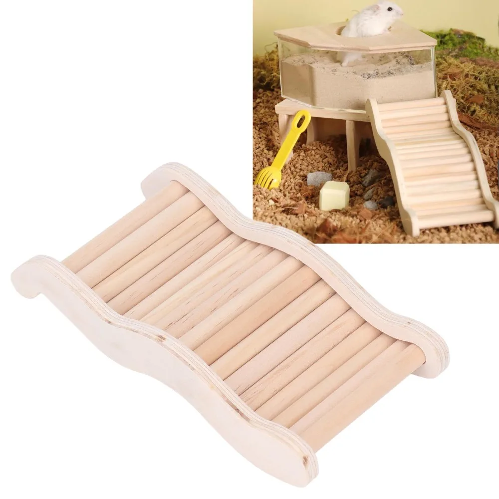 Wood Hamster Climbing Ladder Optional Size Easy Installation Wooden Hamster Bridge Wave Structure Non Toxic Finish