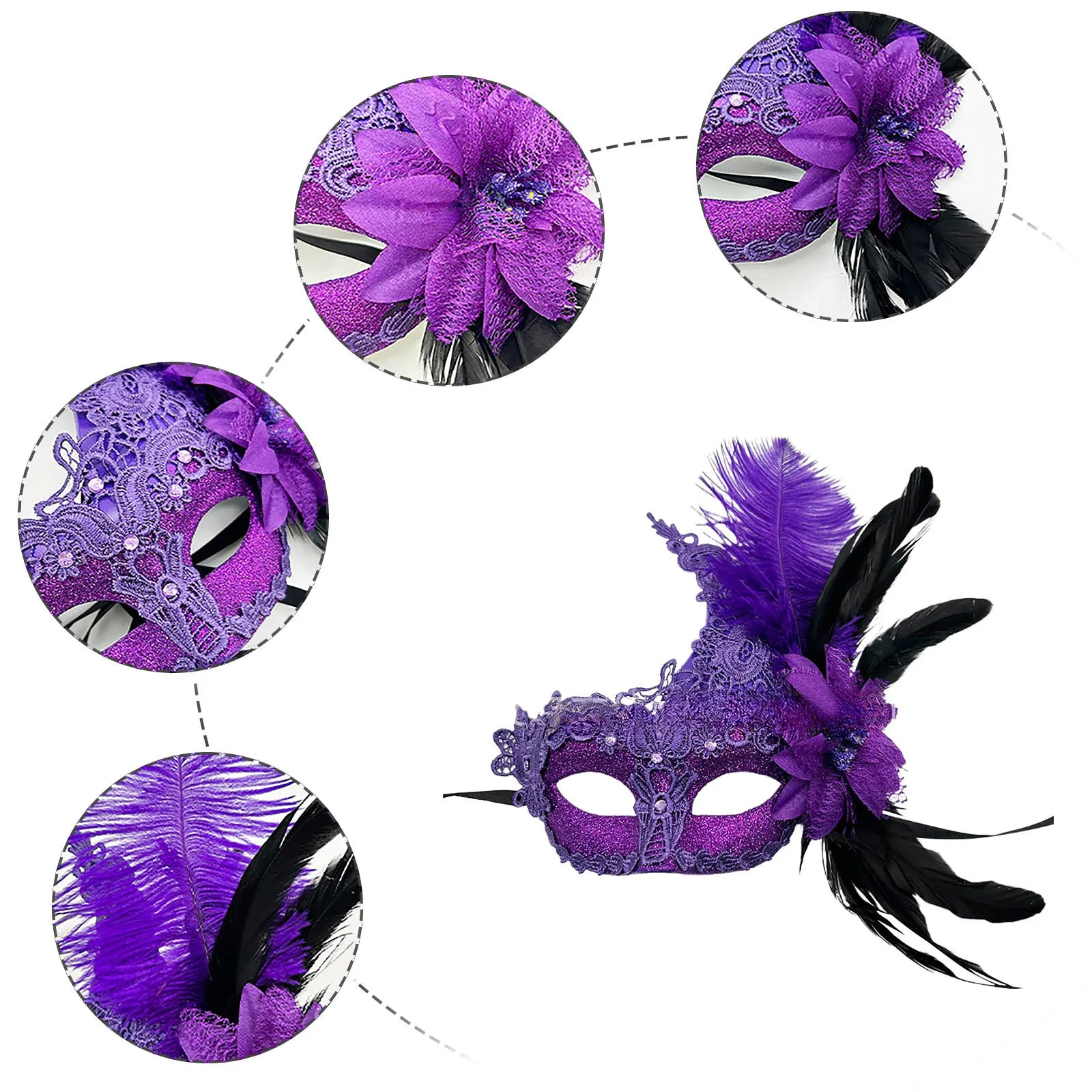 Luxo pavão penas meia máscara facial para mulheres, máscara de festa, traje cosplay, veneziano, masquerade