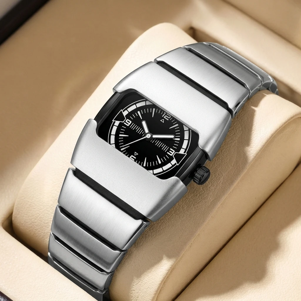 

1 piece fashion square dial watch with metal strap, simple temperament, unisex, daily versatile