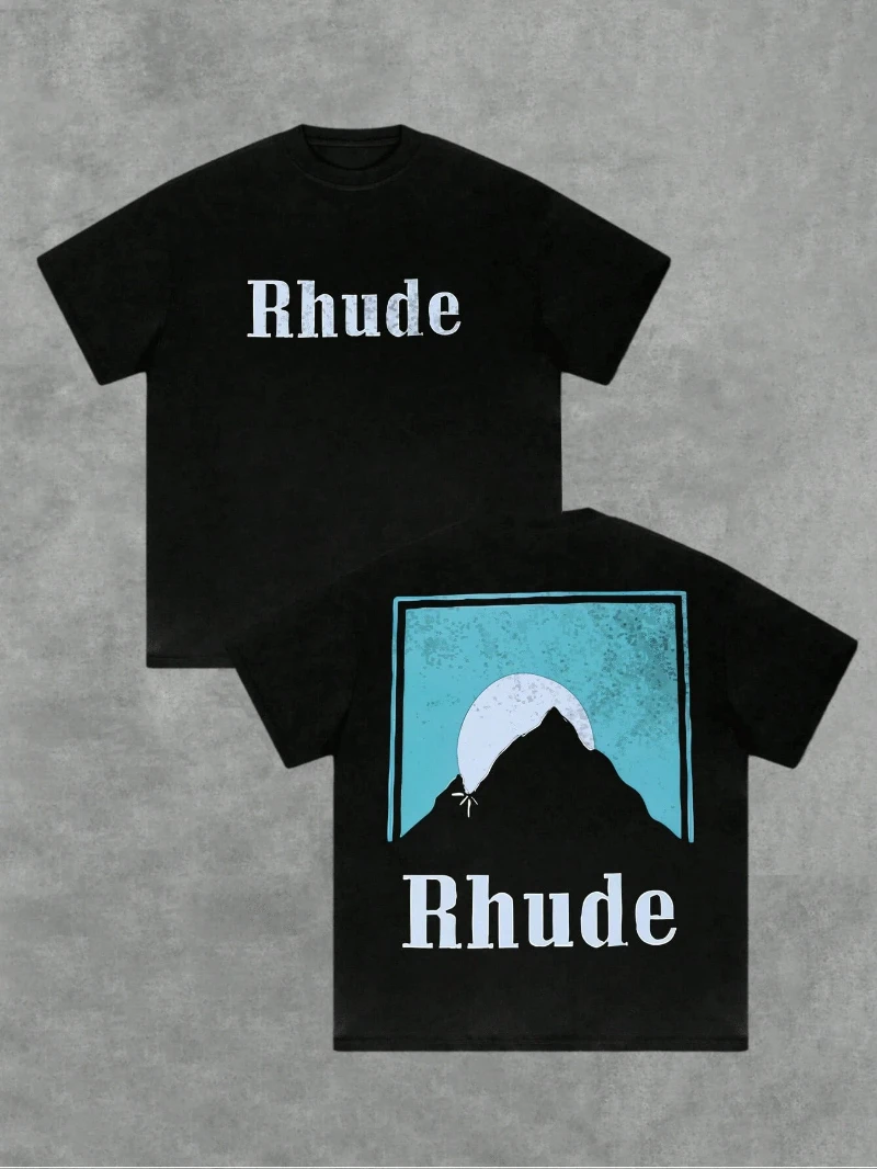 Rhude Moonlight doppelseitig bedrucktes, lässiges Kurzarm-T-Shirt für Herren, Streetwear-Grafik-T-Shirts für Paare im Frühling/Sommer