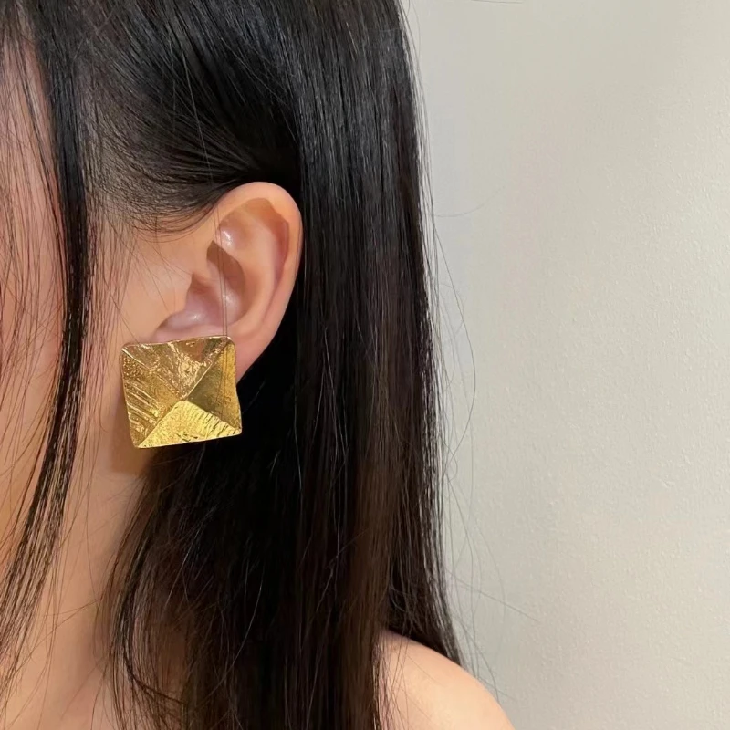 أوروبا أمريكا النحاس مطلية بالذهب هندسية مربع أقراط الأذن كليب امرأة خمر الاتجاه المجوهرات #6